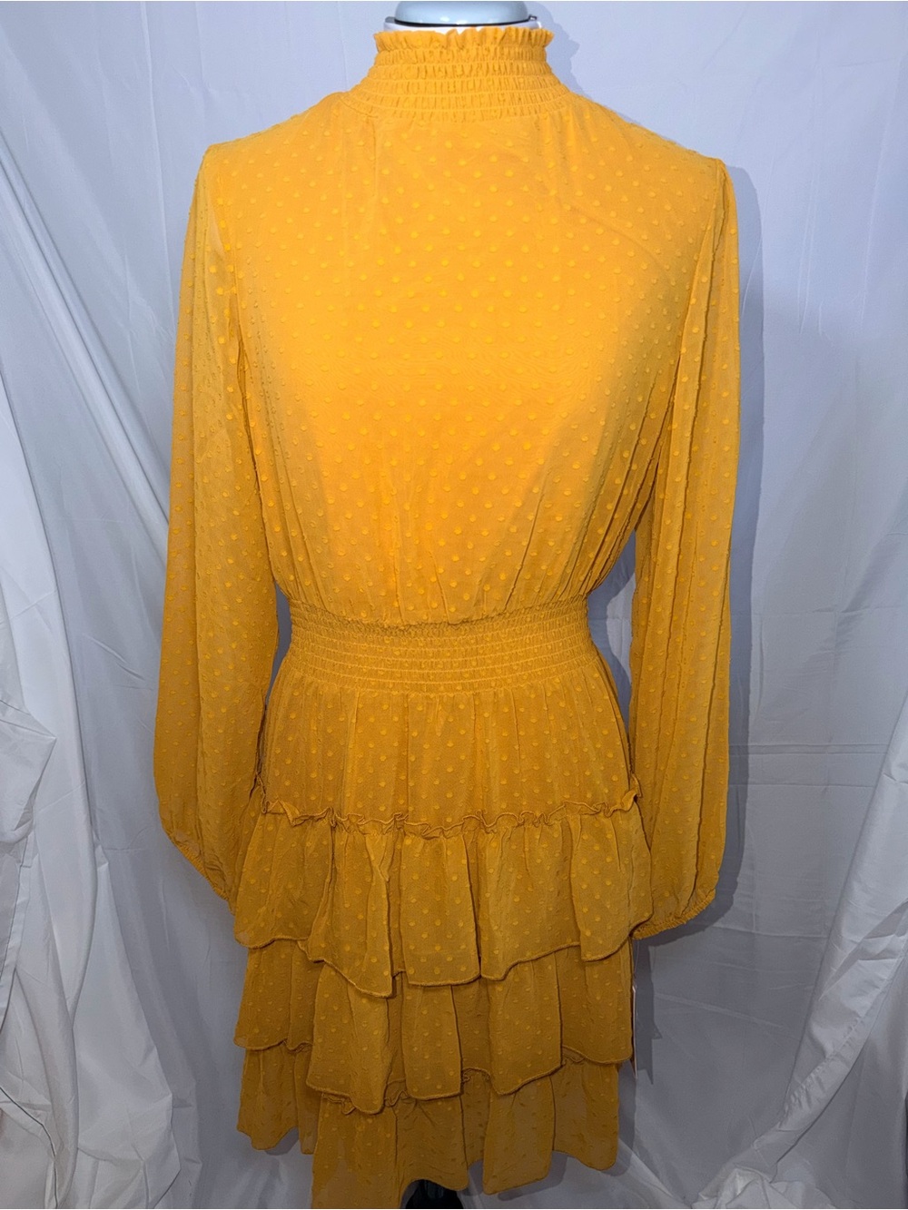 Nanette Lepore Swiss Dot Mini Dress in the vibrant color Gold Ray